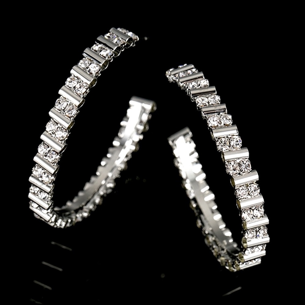 Silver & Crystal Stud Hoop Earrings - Picture 6 of 7